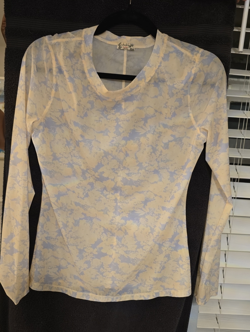 Free People Light Blue and Cream Cloud Print Long Sleeve Tee